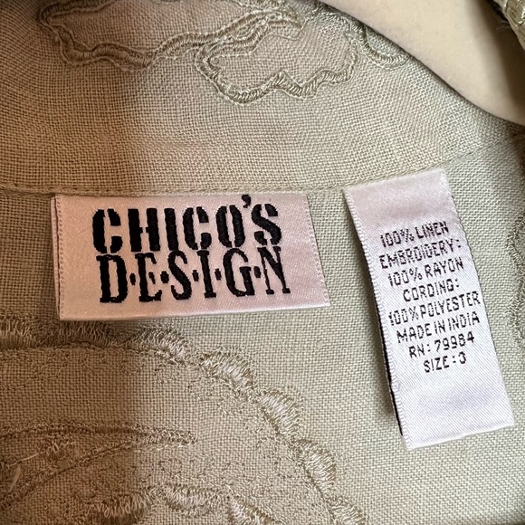 Vintage CHICO’S 100% Linen Embroidered Button Down Shirt Shacket. Size L - Picture 7 of 7